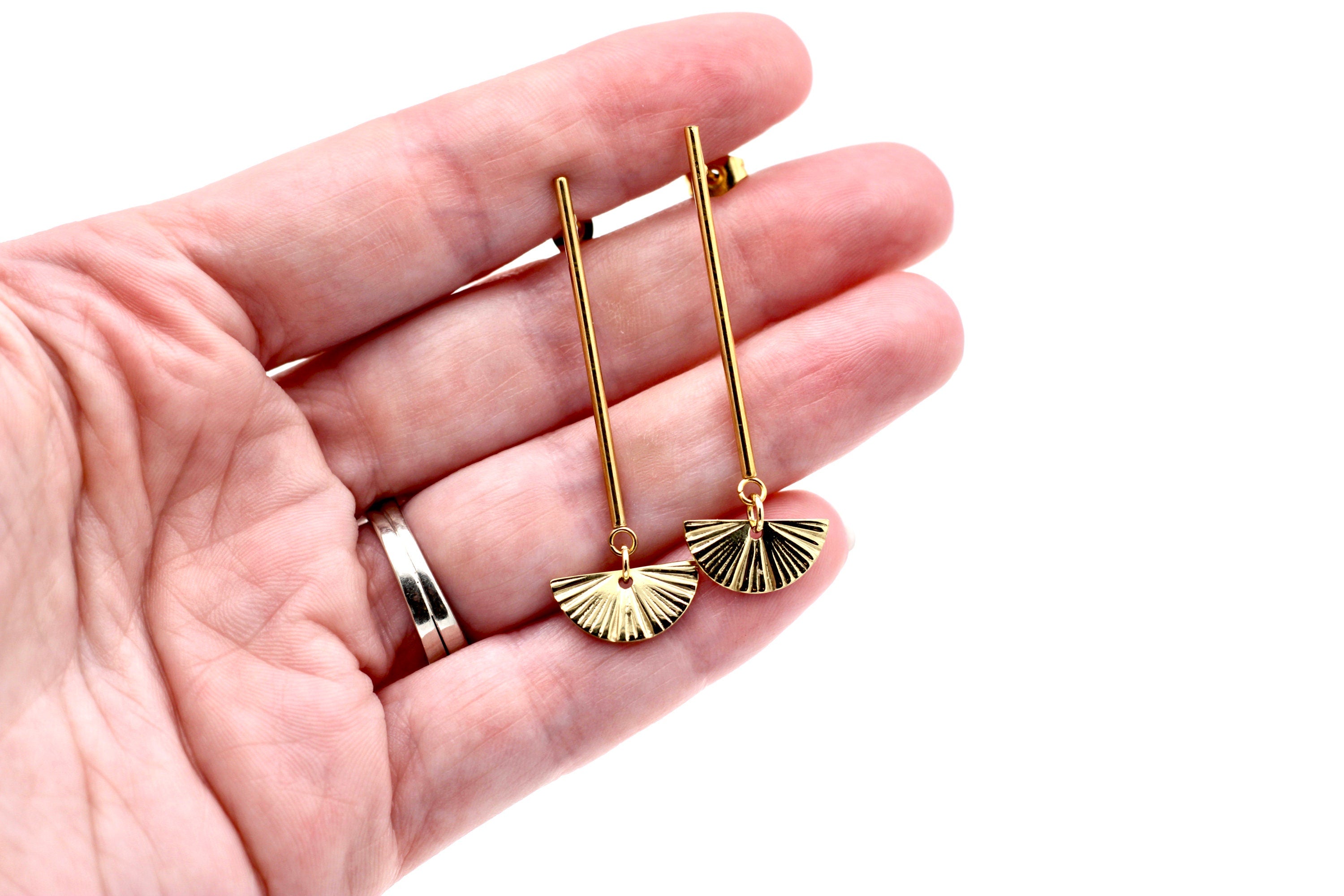 Gold Bar Crescent Dangles