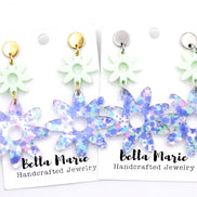 Pastel Flower Earrings, Pastel Floral Earrings, Acrylic Flower Earrings, Glitter Flower Earrings, Pastel Earrings, Floral Earrings