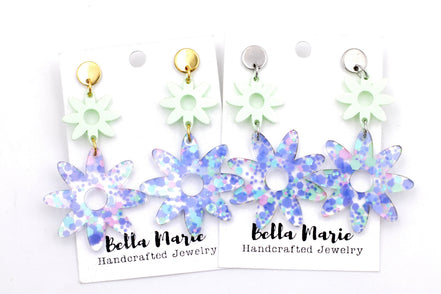 Pastel Flower Earrings, Pastel Floral Earrings, Acrylic Flower Earrings, Glitter Flower Earrings, Pastel Earrings, Floral Earrings