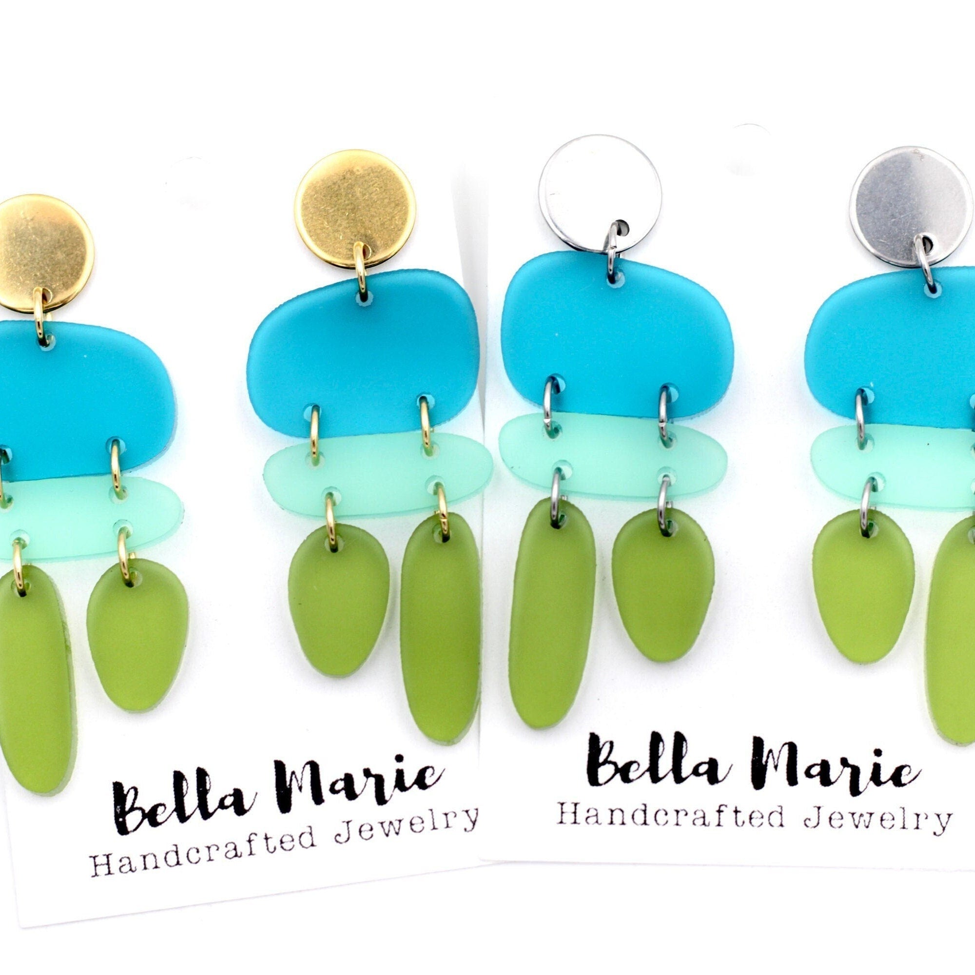 Ombre Earrings, Ombre Jewelry, Blue Ombre Earrings, Abstract Earrings, Geometric Jewelry, Tricolor Earrings, Bold Earrings, Bold Jewelry