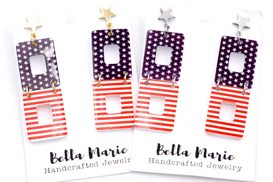 Flag Earrings, Flag Jewelry, USA Flag Earrings, Patriotic Earrings, 4th of July Earrings, 4th of July Jewelry, Independence Day Earrings