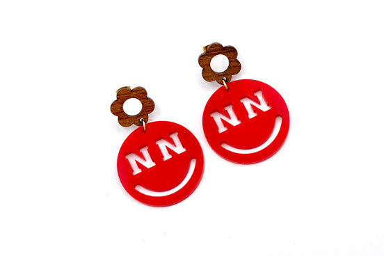 Nebraska Smiley Face Dangle Earrings