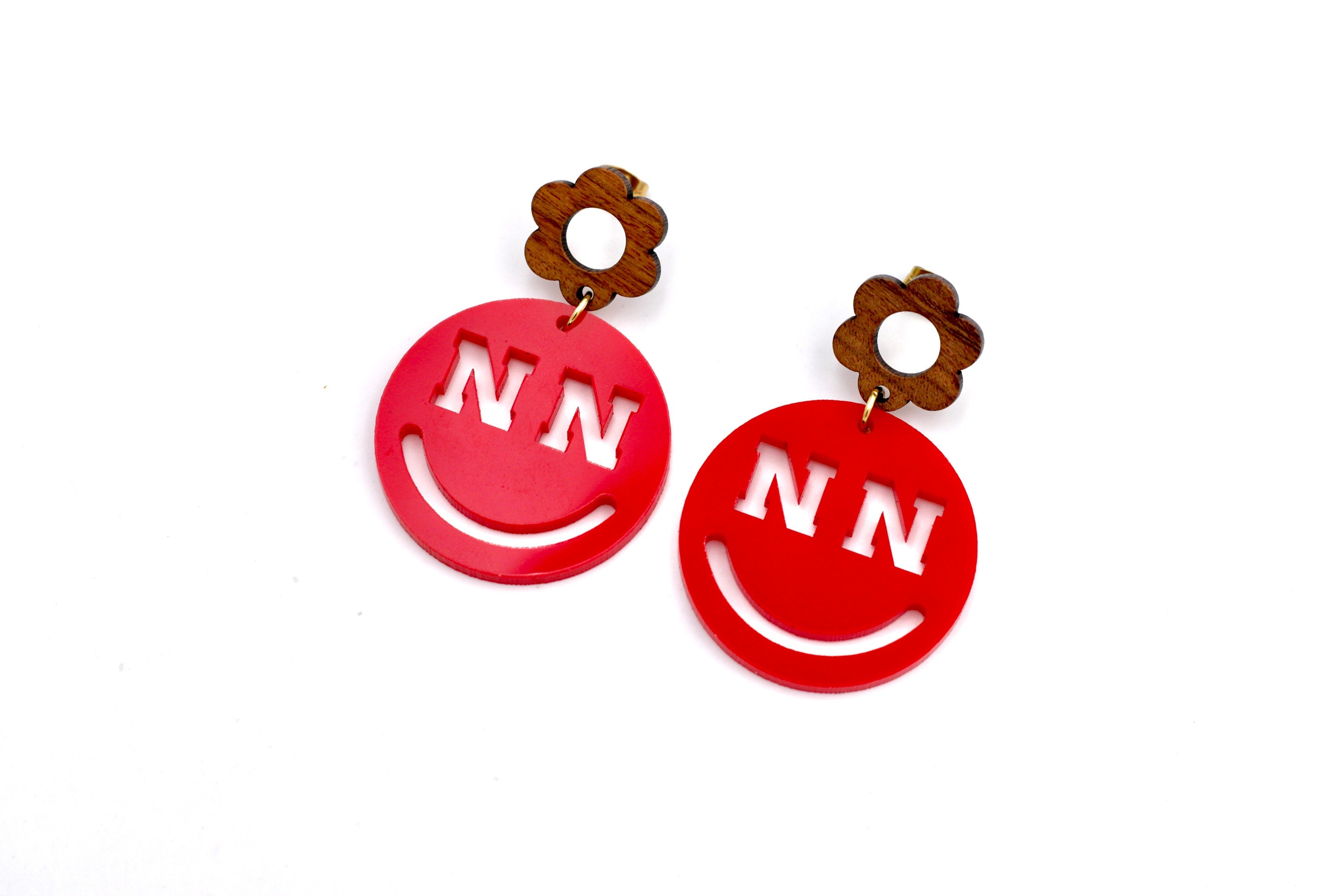 Nebraska Smiley Face Dangle Earrings
