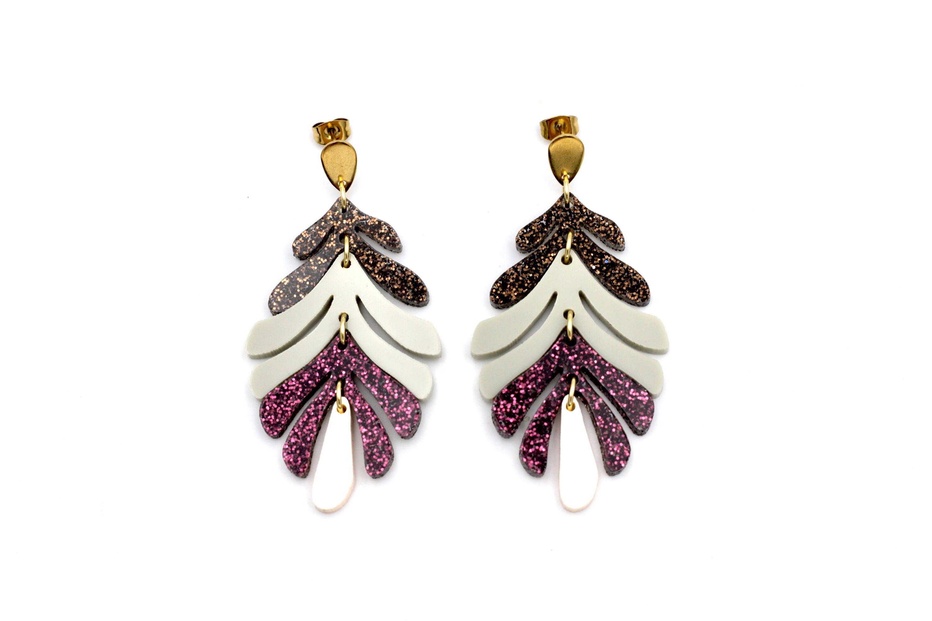 Glitter Leaf Earrings