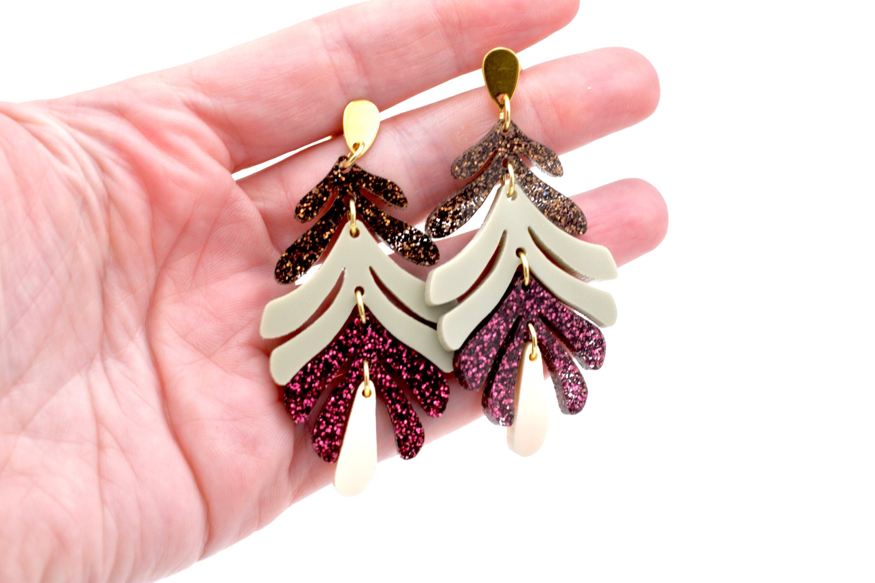Glitter Leaf Earrings
