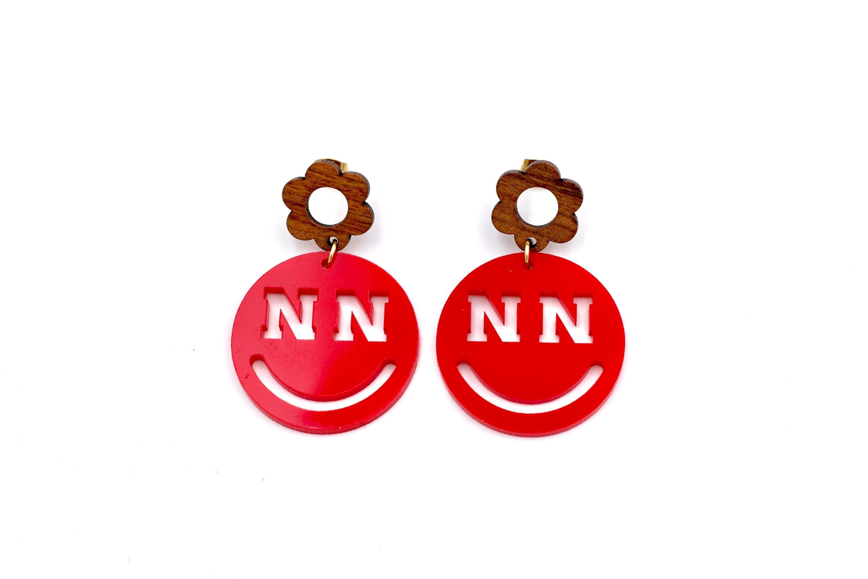 Nebraska Smiley Face Dangle Earrings