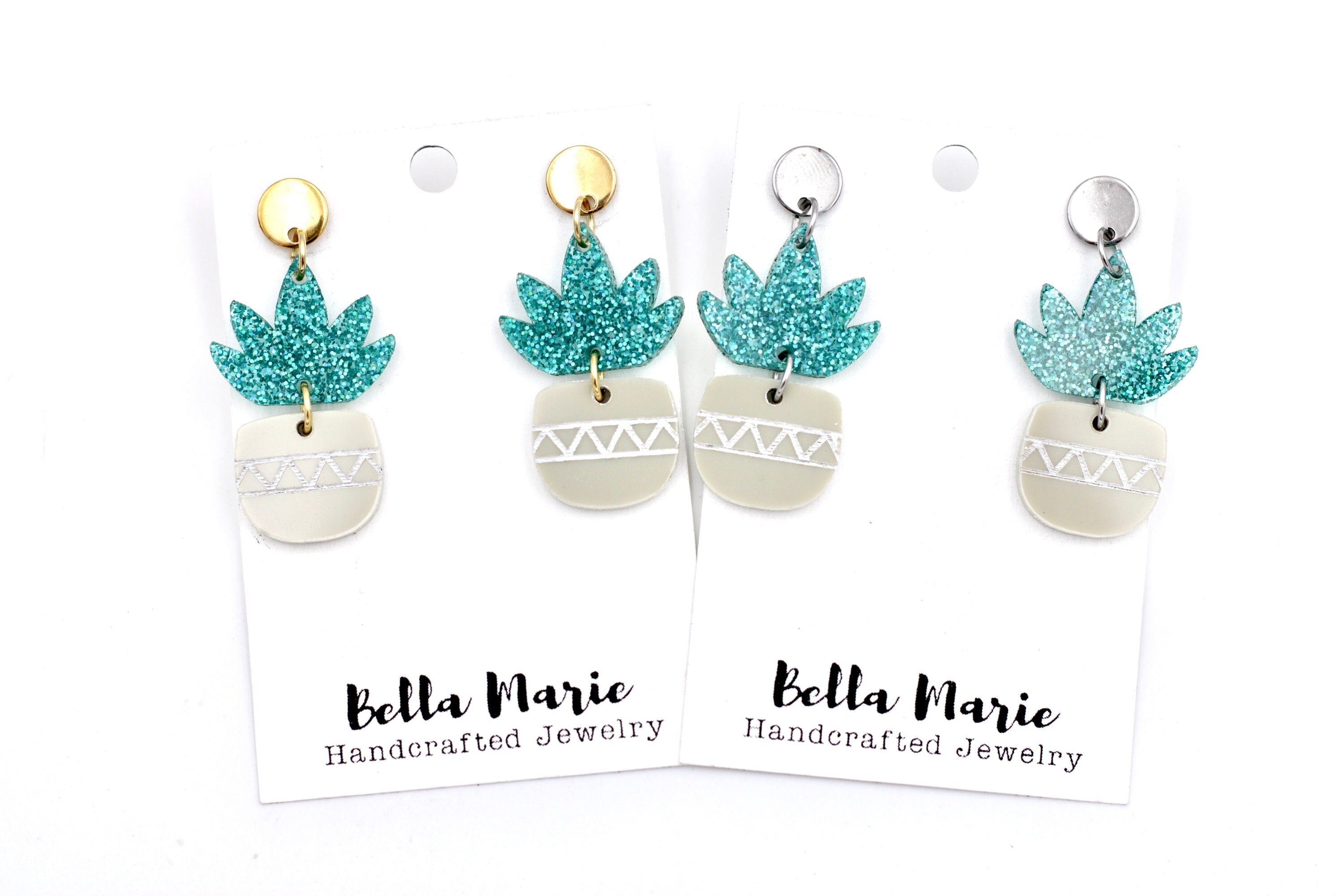 Teal Succulent Earrings