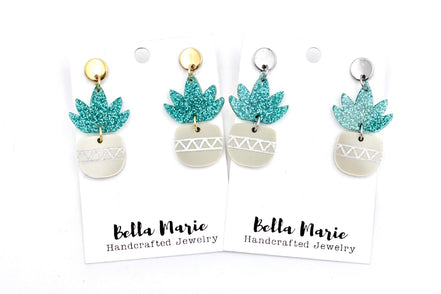 Teal Succulent Earrings