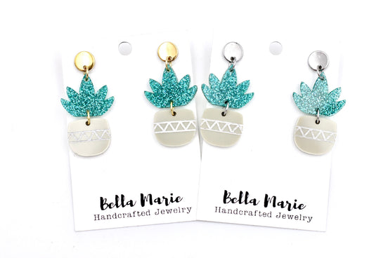 Teal Succulent Earrings