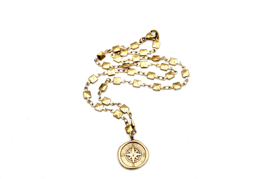 Gold Compass Charm Necklace