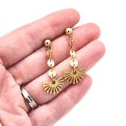 Gold Fan Dangle Earrings