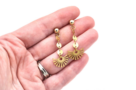 Gold Fan Dangle Earrings