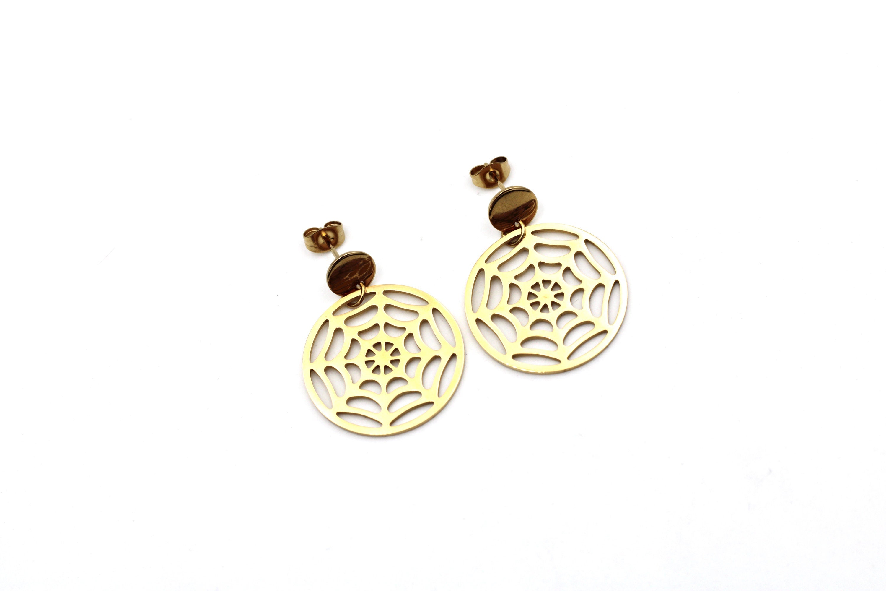 Gold Spider Web Dangle Earrings