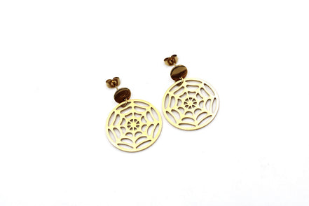 Gold Spider Web Dangle Earrings