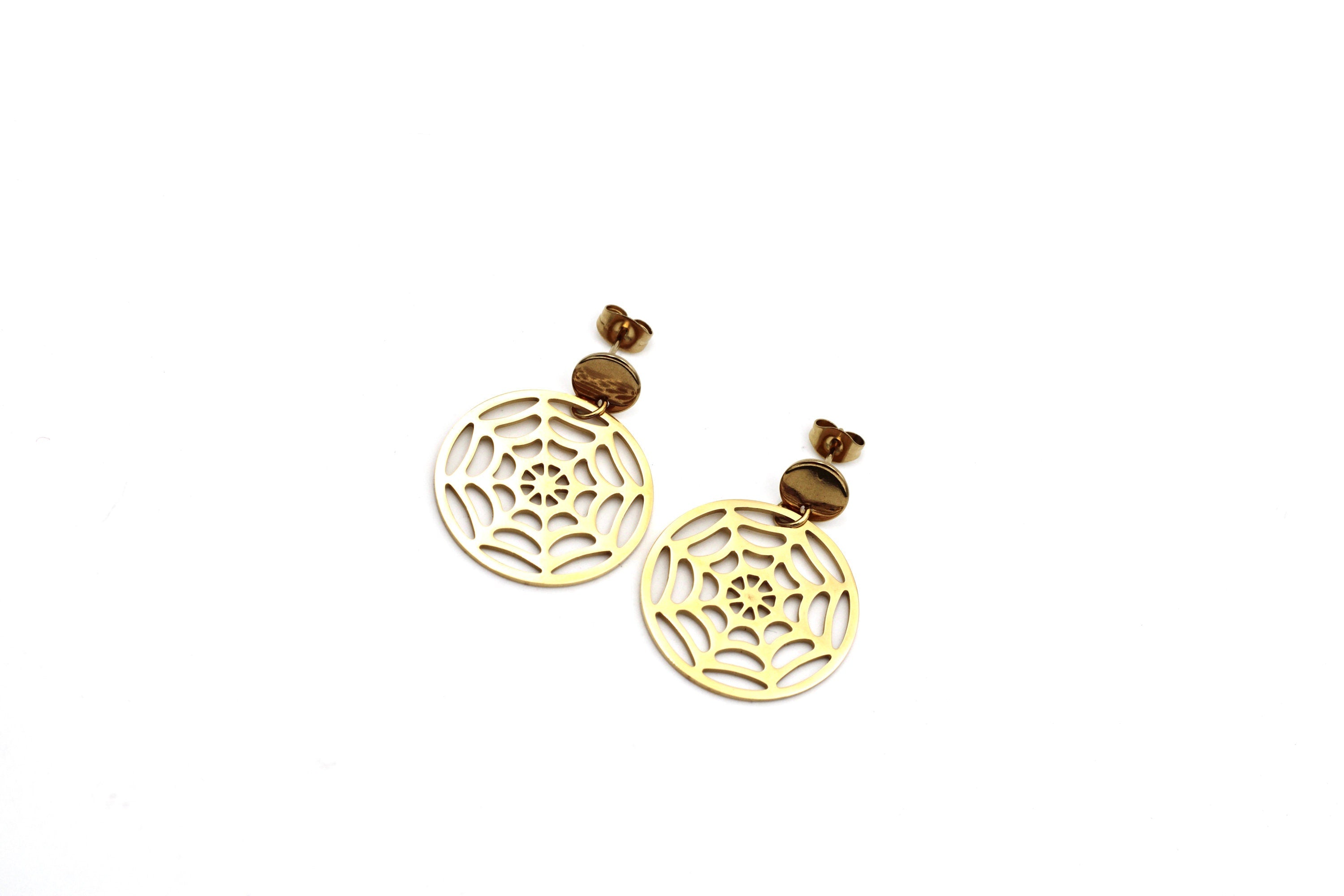 Gold Spider Web Dangle Earrings