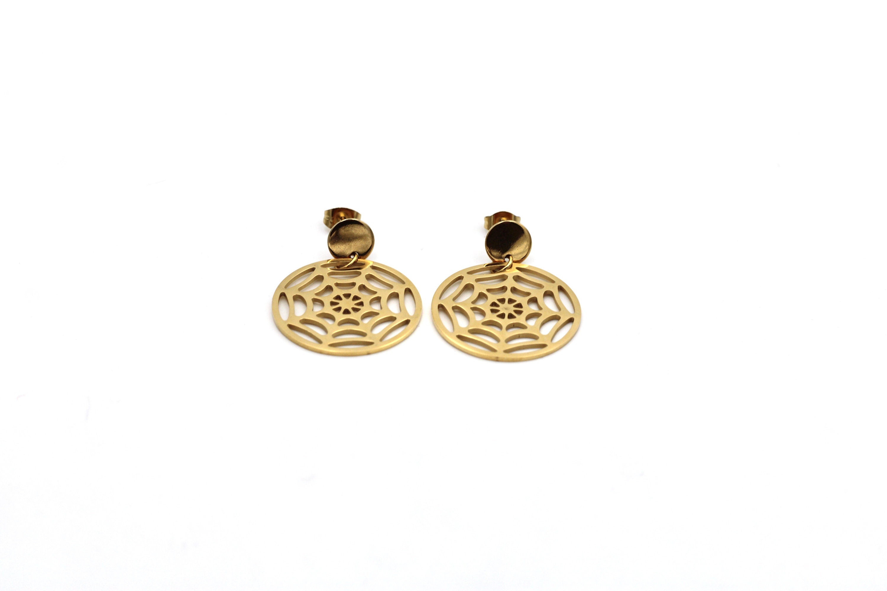 Gold Spider Web Dangle Earrings