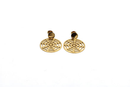 Gold Spider Web Dangle Earrings