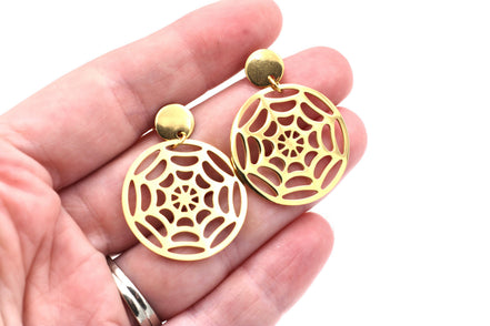 Gold Spider Web Dangle Earrings