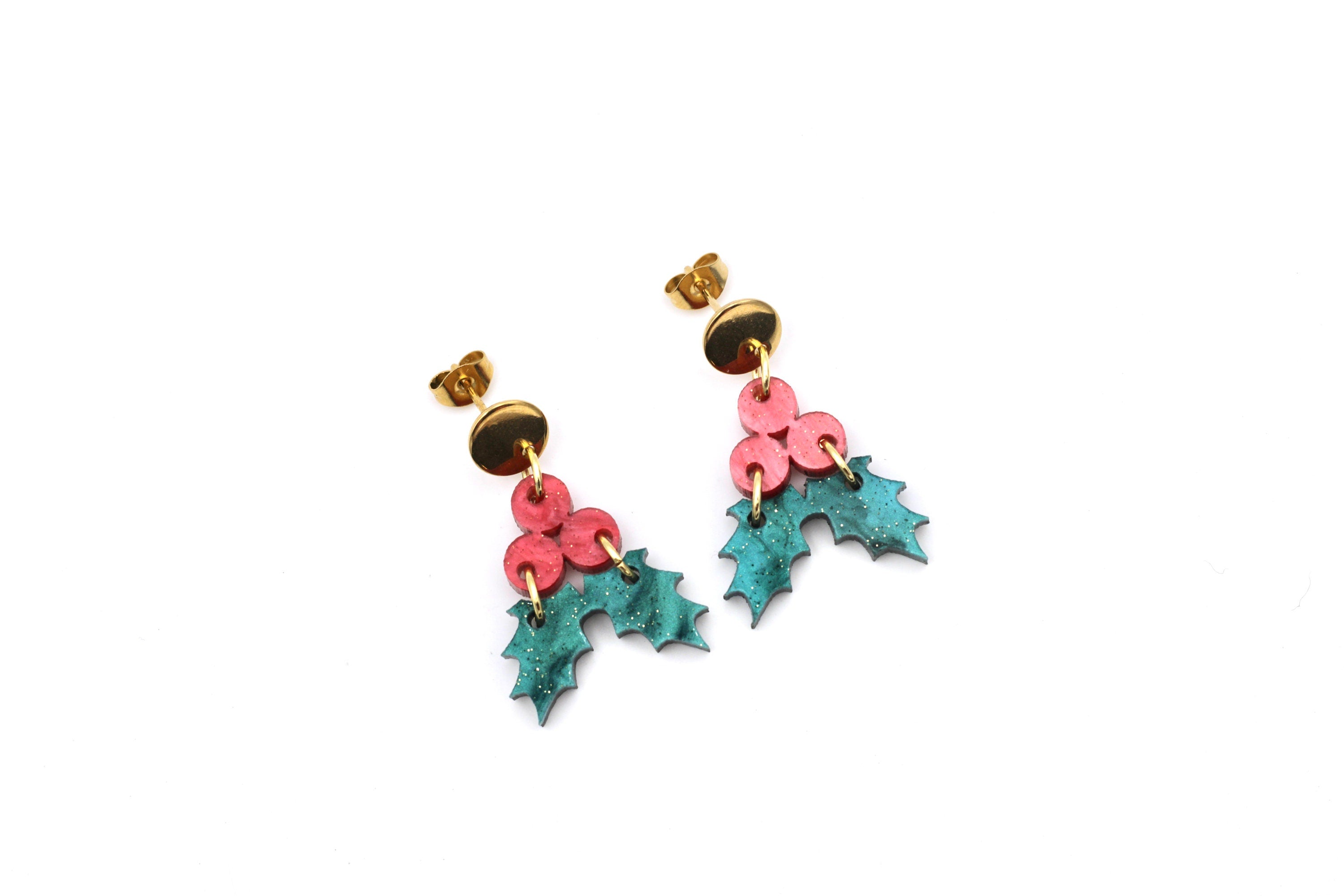 Acrylic Holly Earrings