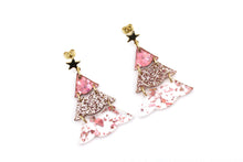 Load image into Gallery viewer, Pink Glitter Christmas Tree Earrings

