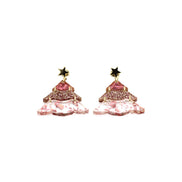 Pink Glitter Christmas Tree Earrings