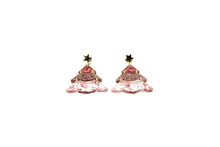 Pink Glitter Christmas Tree Earrings