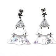 Silver Holographic Glitter Christmas Tree Earrings