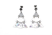 Load image into Gallery viewer, Silver Holographic Glitter Christmas Tree Earrings
