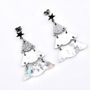 Silver Holographic Glitter Christmas Tree Earrings