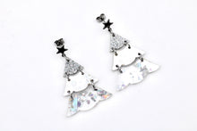 Load image into Gallery viewer, Silver Holographic Glitter Christmas Tree Earrings
