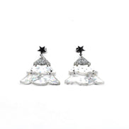 Silver Holographic Glitter Christmas Tree Earrings