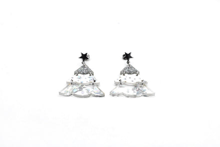 Silver Holographic Glitter Christmas Tree Earrings