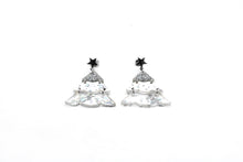 Load image into Gallery viewer, Silver Holographic Glitter Christmas Tree Earrings
