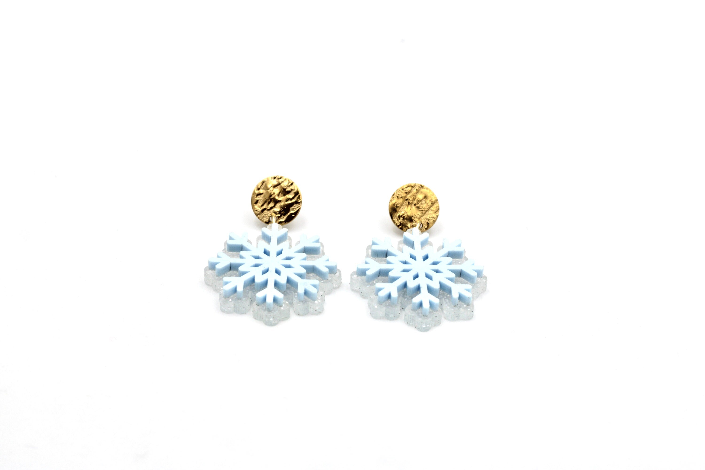 Blue Layered Snowflake Earrings