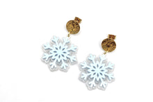 Load image into Gallery viewer, Blue Layered Snowflake Earrings
