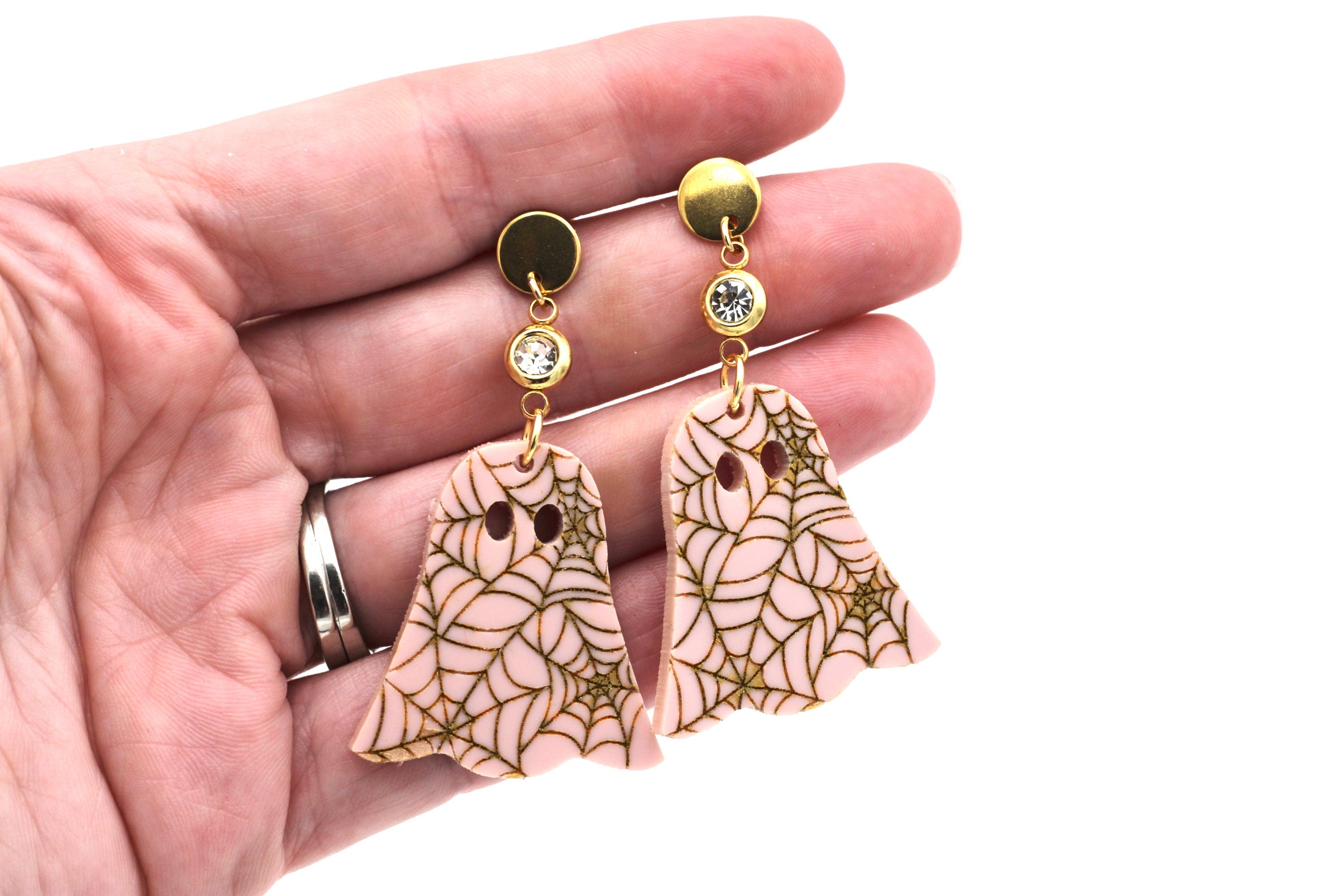 Pink Spiderweb Ghost Earrings