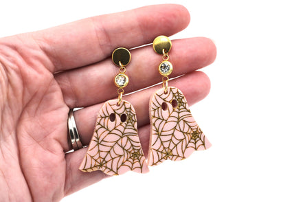 Pink Spiderweb Ghost Earrings