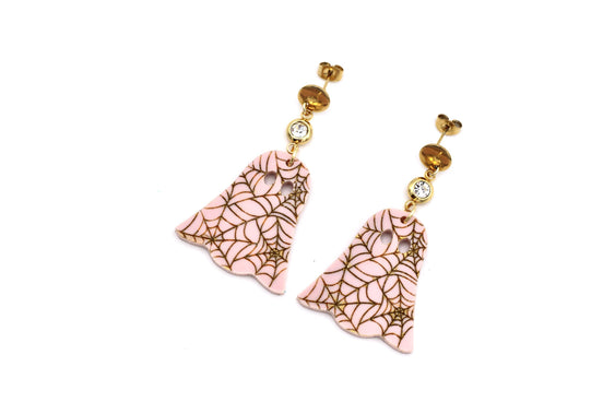Pink Spiderweb Ghost Earrings