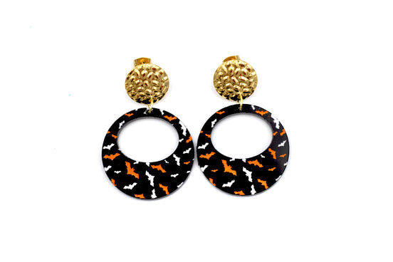 Black Round Bat Earrings