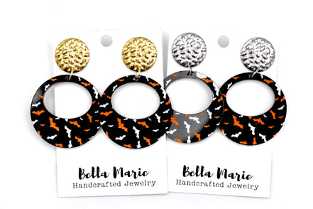 Black Round Bat Earrings