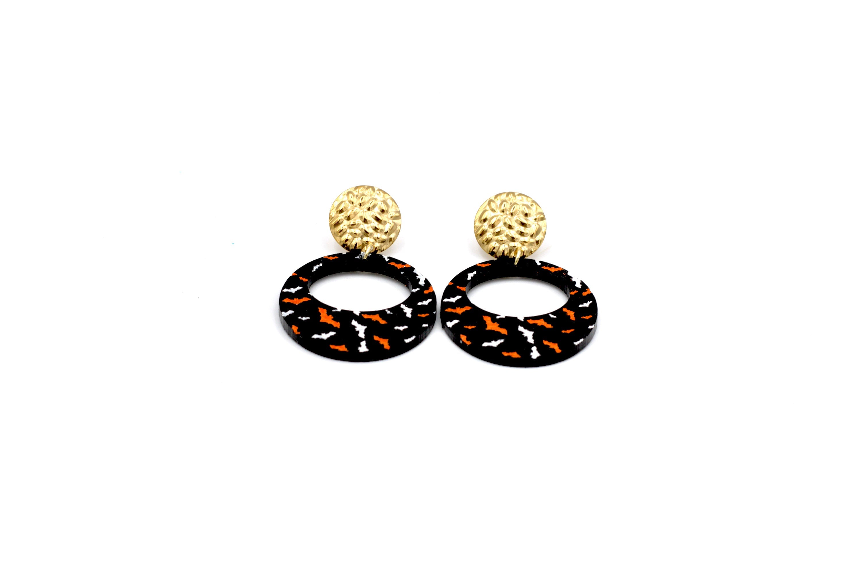 Black Round Bat Earrings