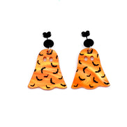 Orange Bat Ghost Earrings