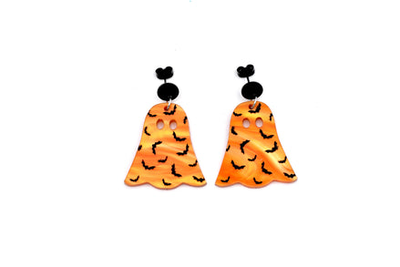 Orange Bat Ghost Earrings