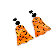 Orange Bat Ghost Earrings
