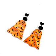 Orange Bat Ghost Earrings