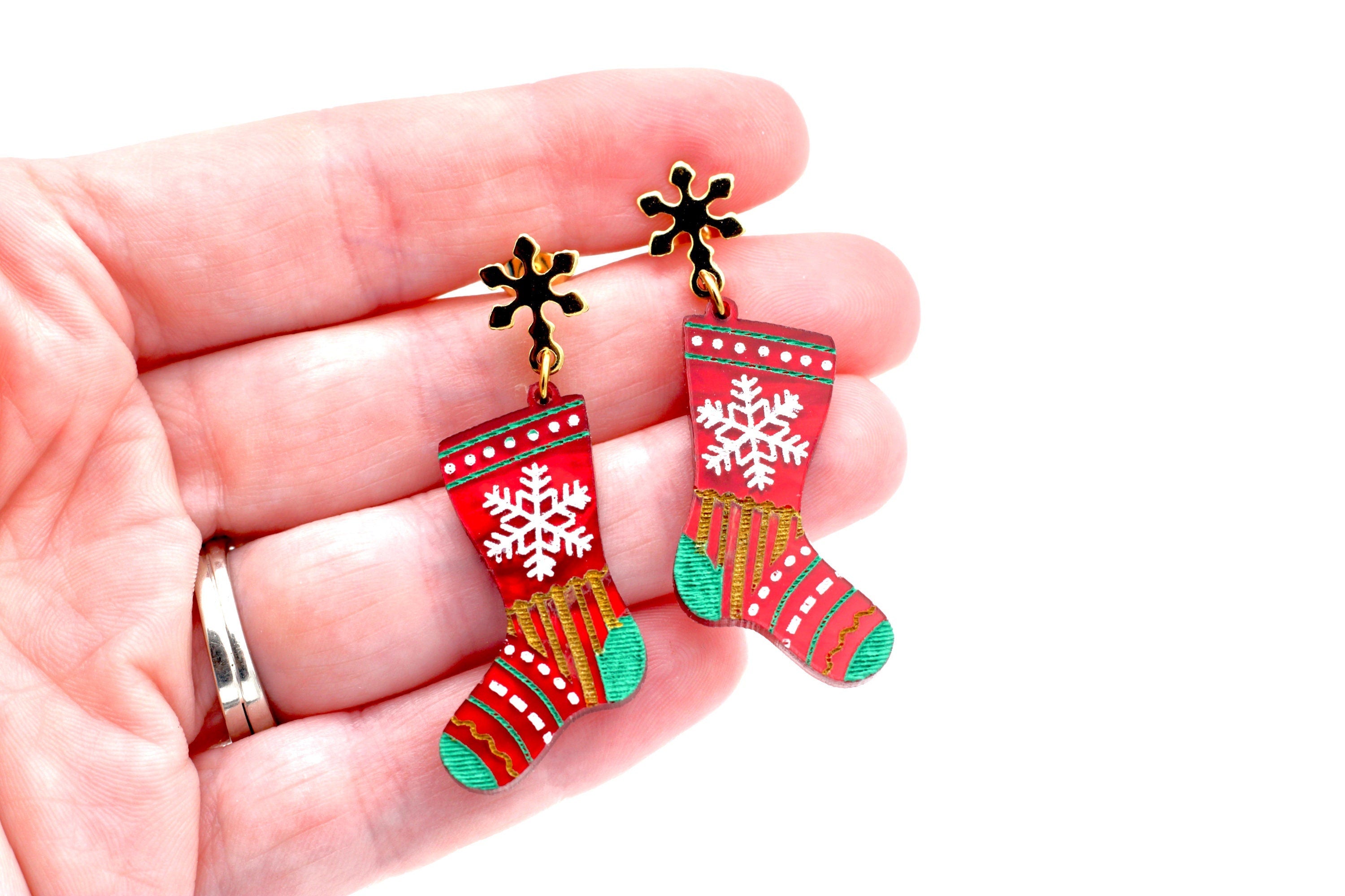 Red Christmas Stocking Earrings