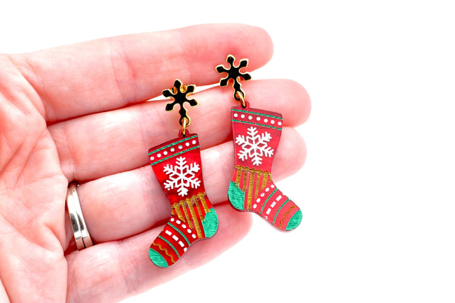 Red Christmas Stocking Earrings