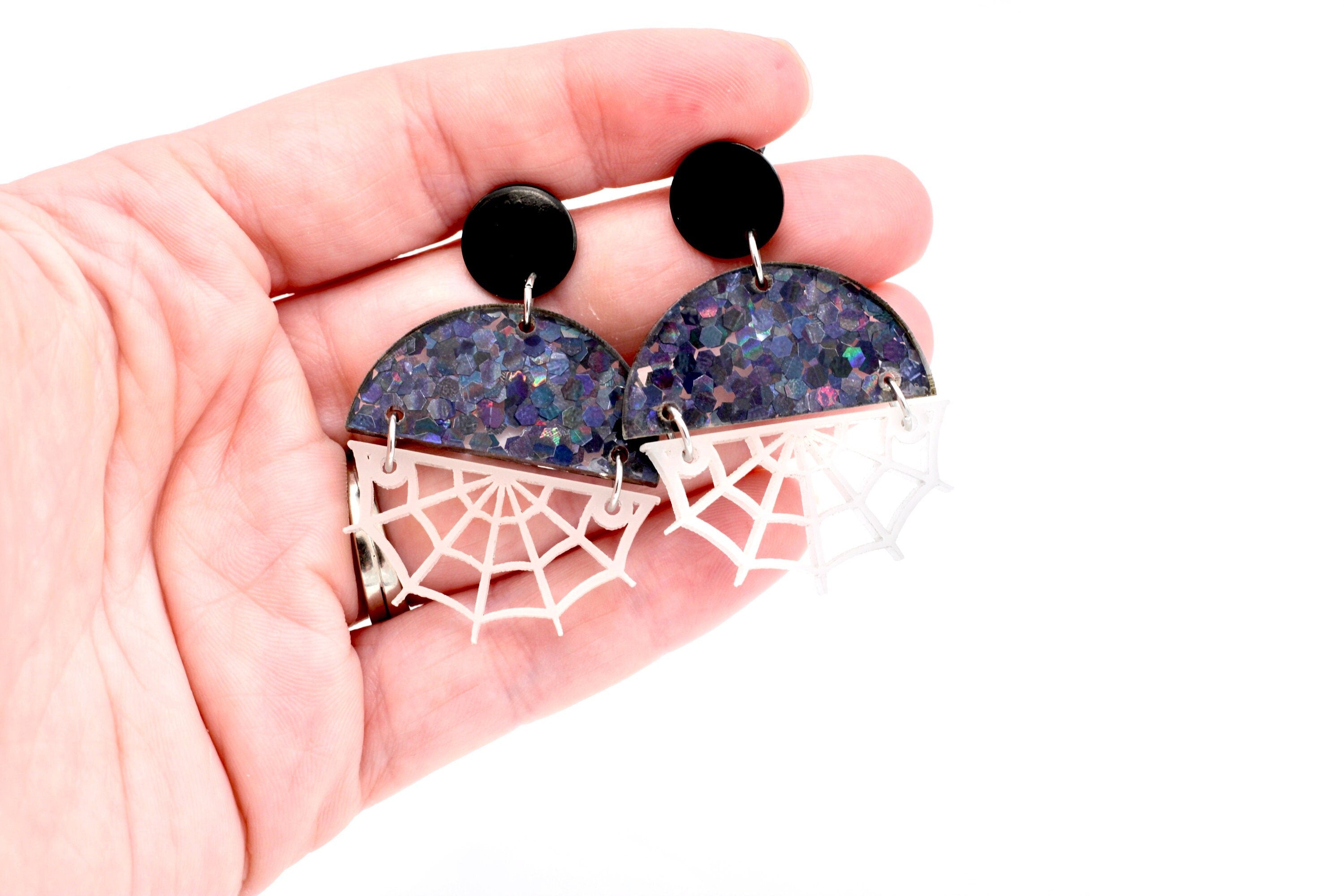 Glow in the Dark Spider Web Earrings