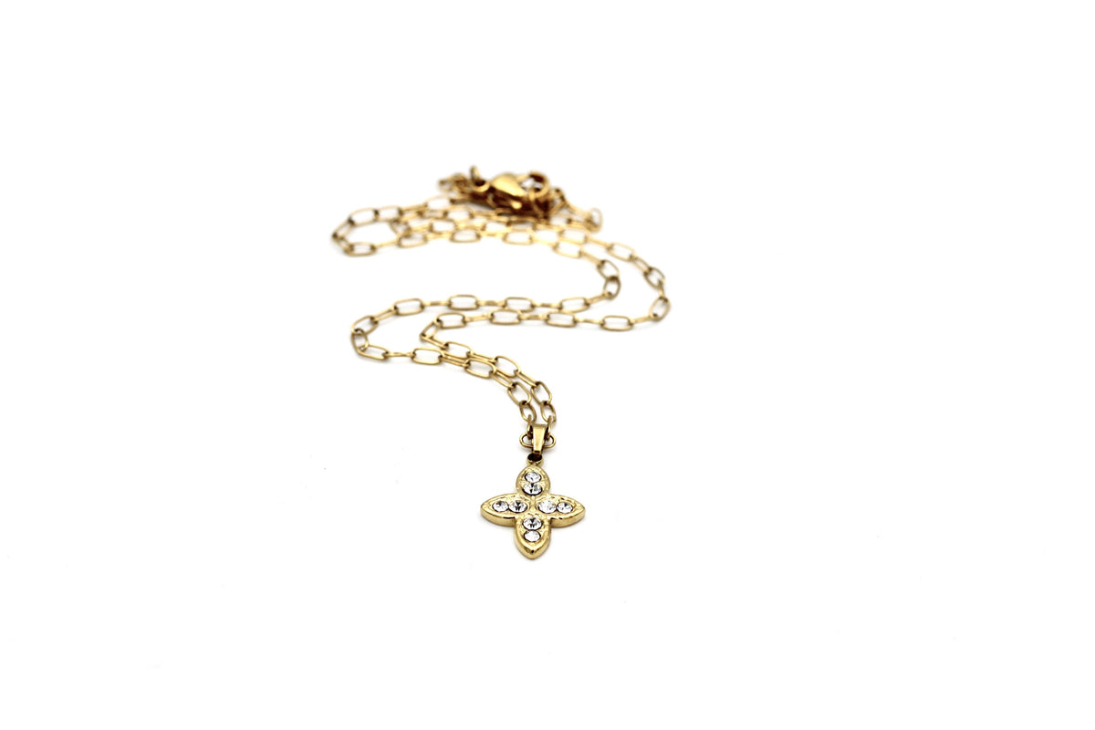 Gold Rhinestone Quatrefoil Necklace
