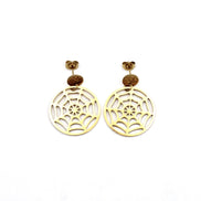 Gold Spider Web Dangle Earrings